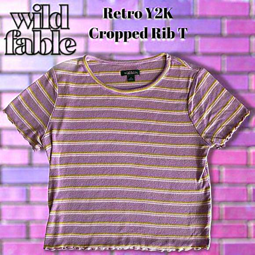 Retro Y2K‎ Striped Cropped T By Wild Fable In  Light Purple, Pink & Yellow